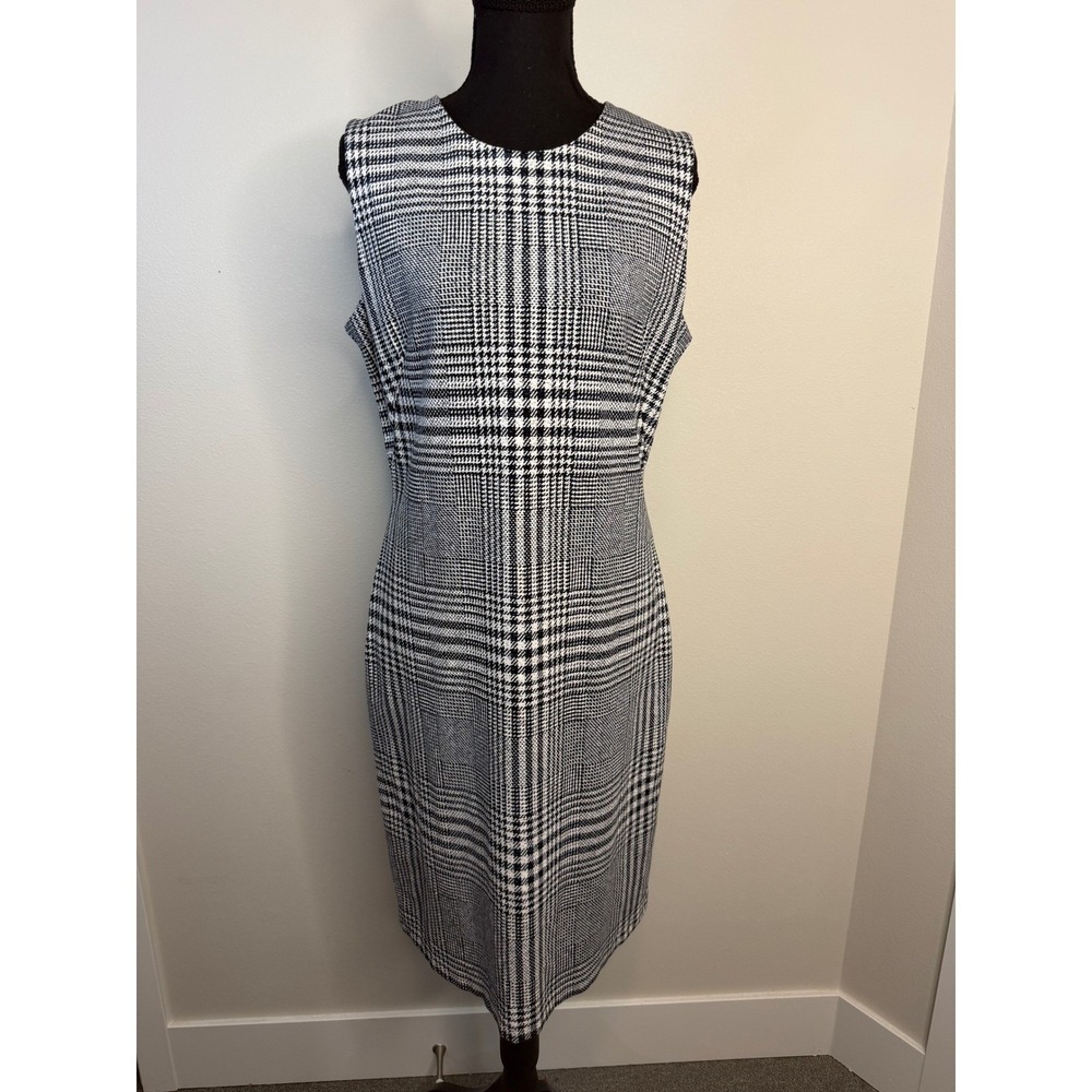 J.McLaughlin Women Glen‎ Plaid Sheath Dress Black White Blue Check Large